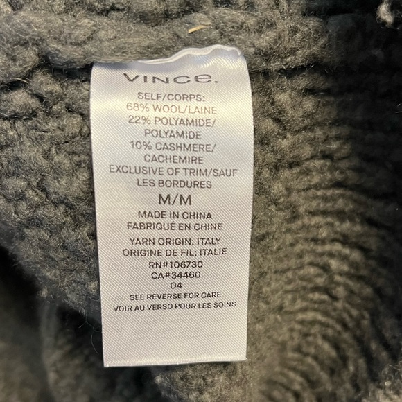 Vince Sweater Grey-Green Wool & Cashmere Blend Cableknit Turtleneck Sz M GUC - Picture 8 of 9